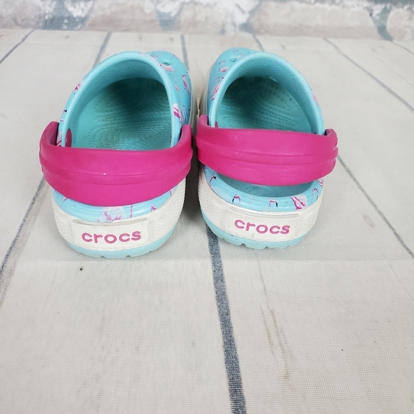 CROCS Crocband Clog Pale Turquoise Pink Flamingo  Pattern Size Baby 4-5 - Picture 9 of 12